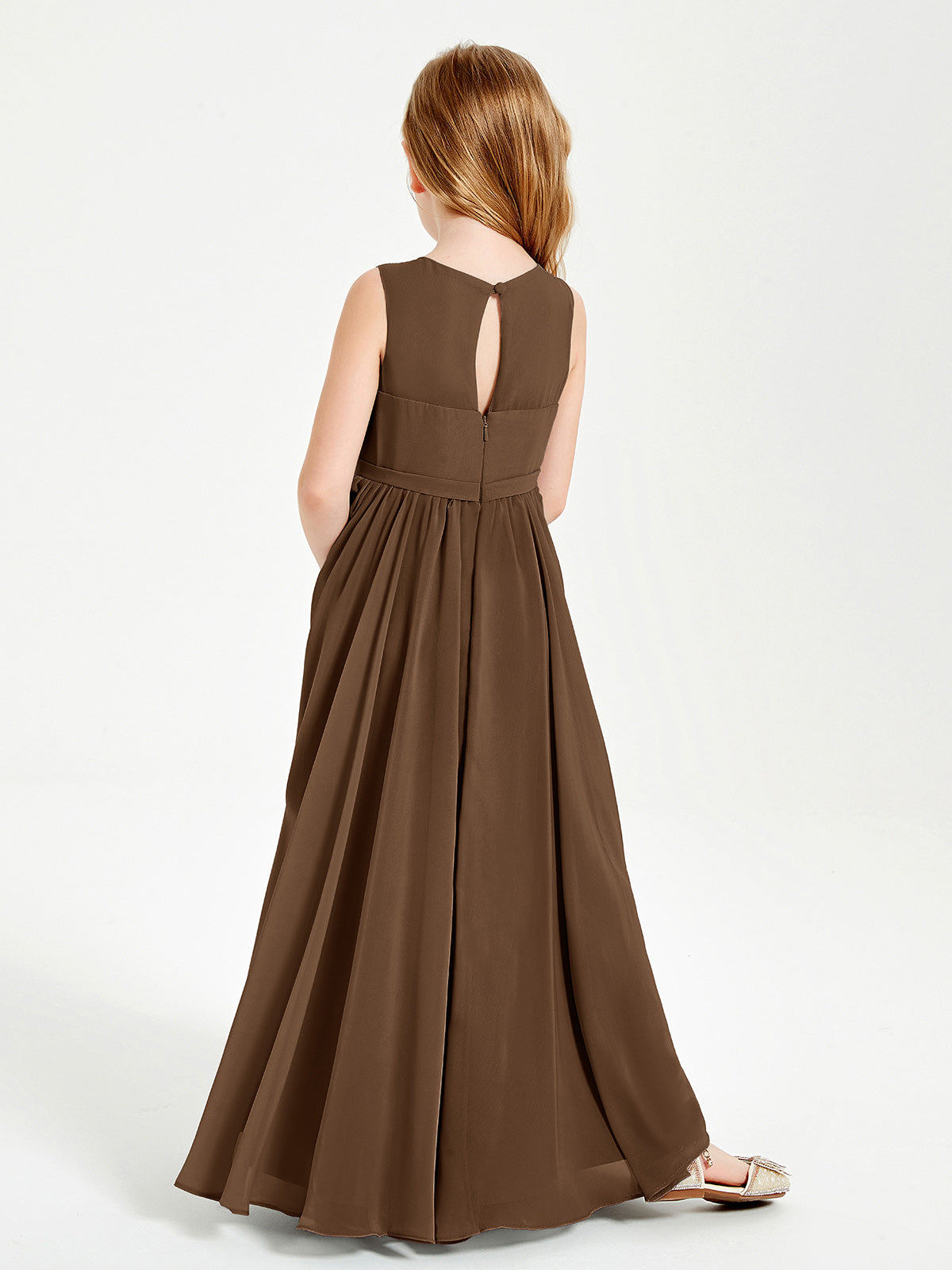 Chic Elegant Sleeveless Dresses for Junior Bridesmaids Brown